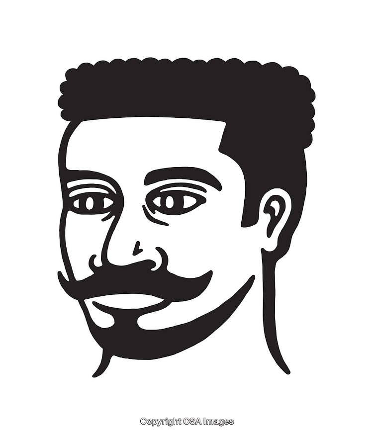 Stylized Black and White Line Art Portrait with Mustache