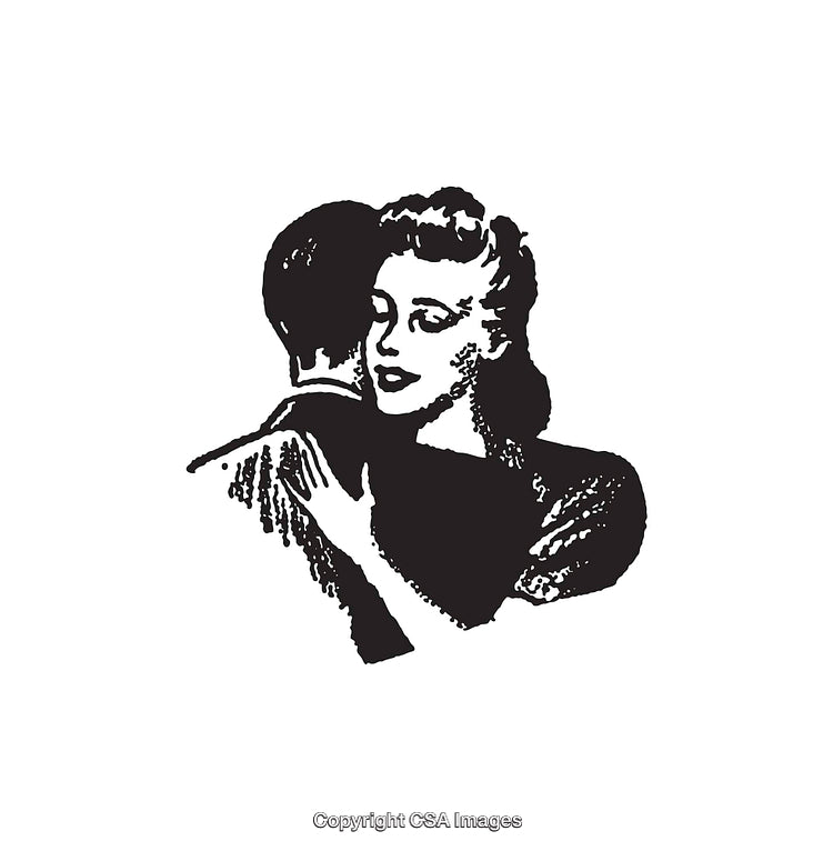 Retro Black and White Illustration of a Couple Embracing