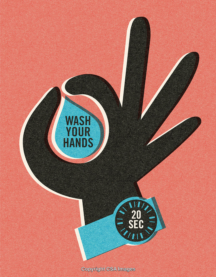 Silhouette Hand Symbolizing Hygiene with Wash Your Hands Message