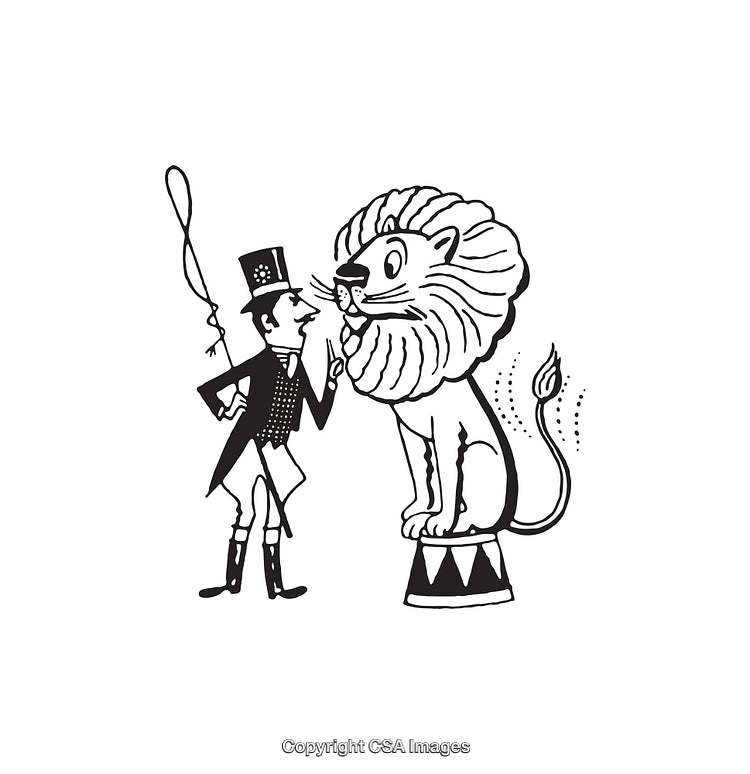 Illustration of a Lion and Trainer Performing in a Circus Show