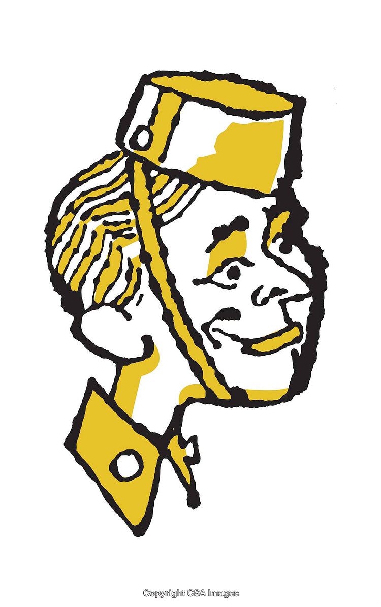 Retro Style Illustration of a Smiling Character in Yellow and Black