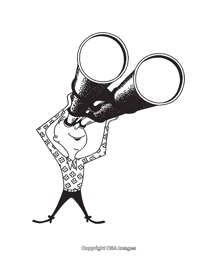 Whimsical Line Art of a Person Using Binoculars in a Unique Style