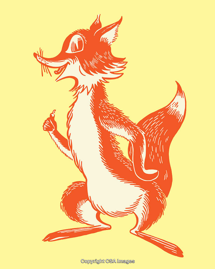 Colorful Vintage Illustration of a Fox Character on a Yellow Background