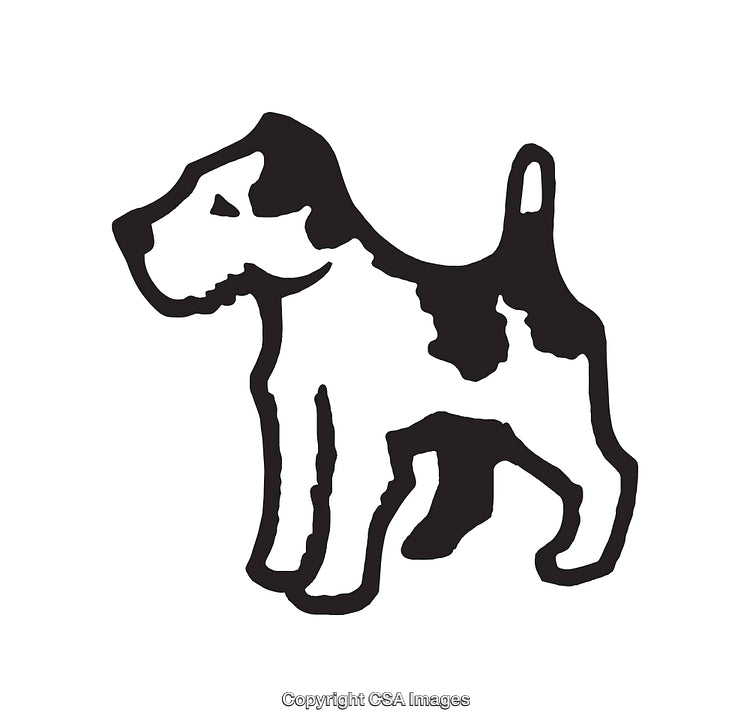 Black and White Line Art Illustration of a Stylized Terrier Dog
