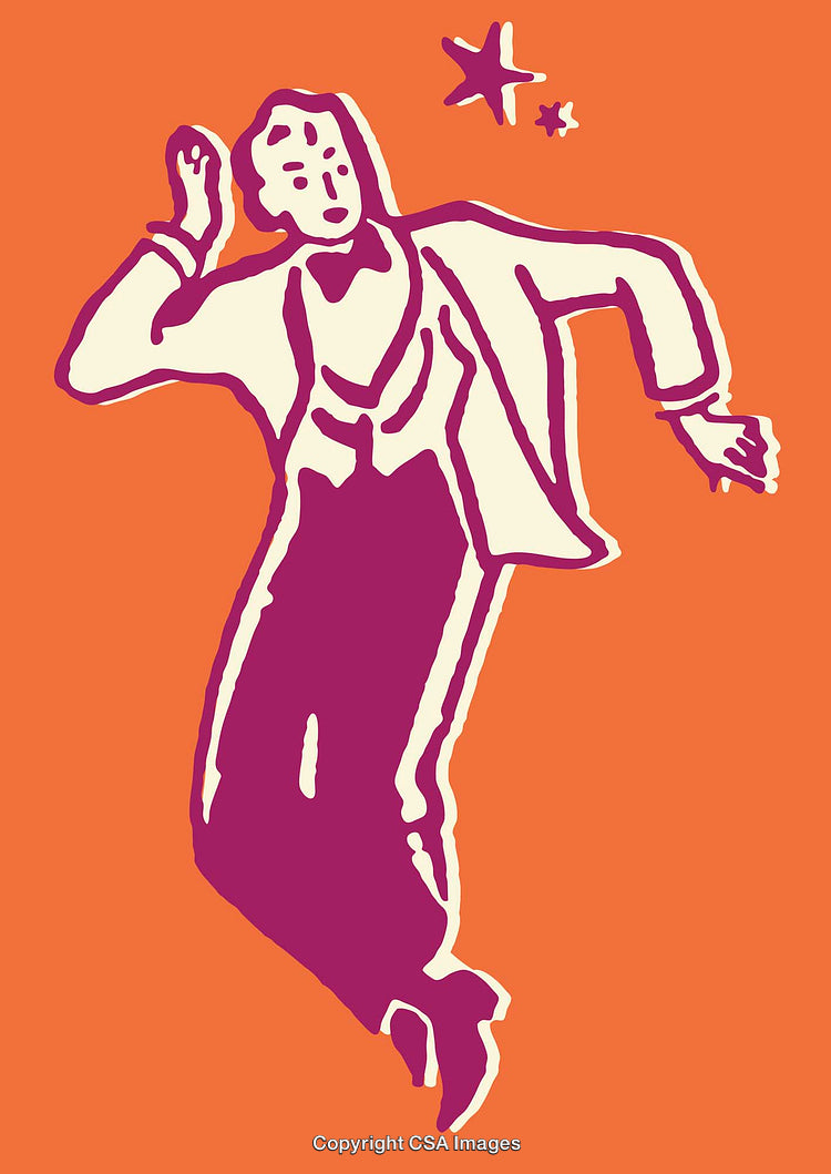 Vibrant Color Line Art Illustration of a Dancing Figure with Stars