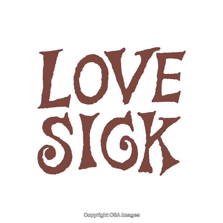 Love Sick Brown Text Designed with Decorative Artistic Font on White Background