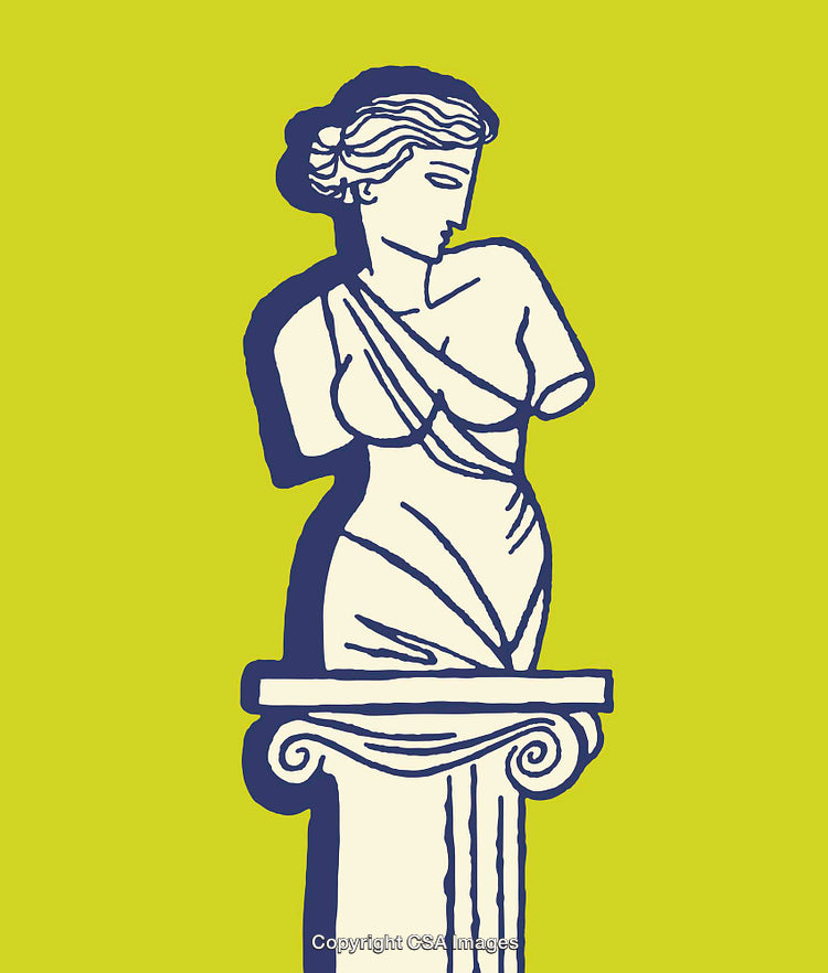 Color Line Art Illustration of Classical Statue with Yellow Background