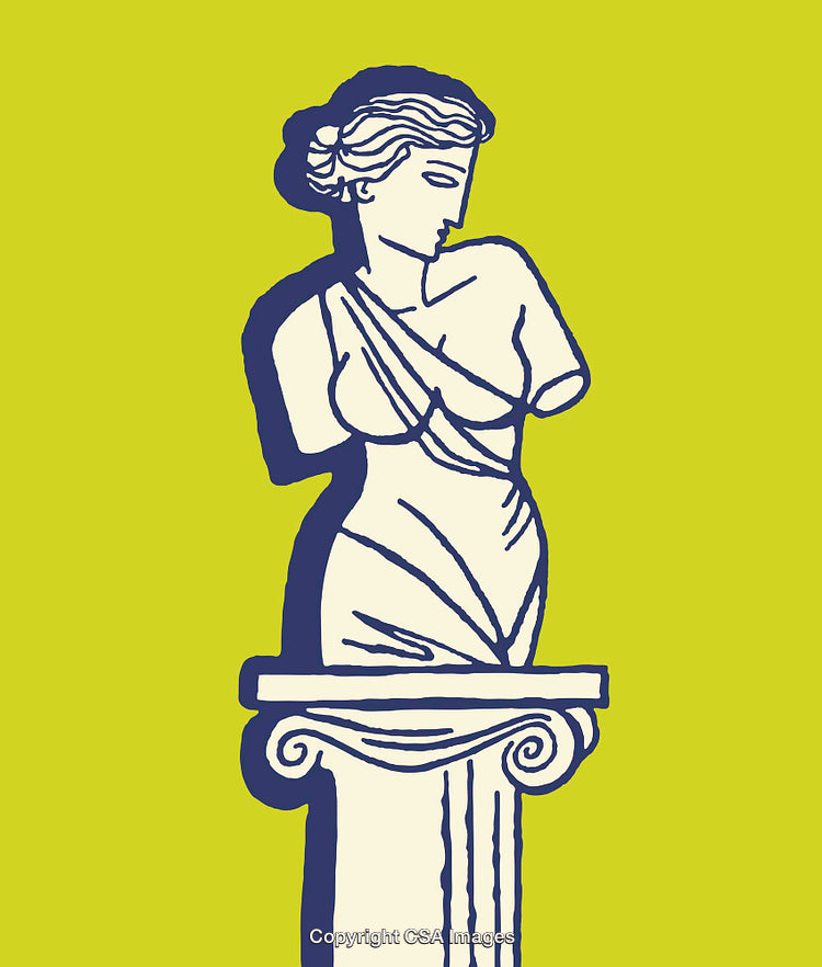 Color Line Art Illustration of Classical Statue with Yellow Background