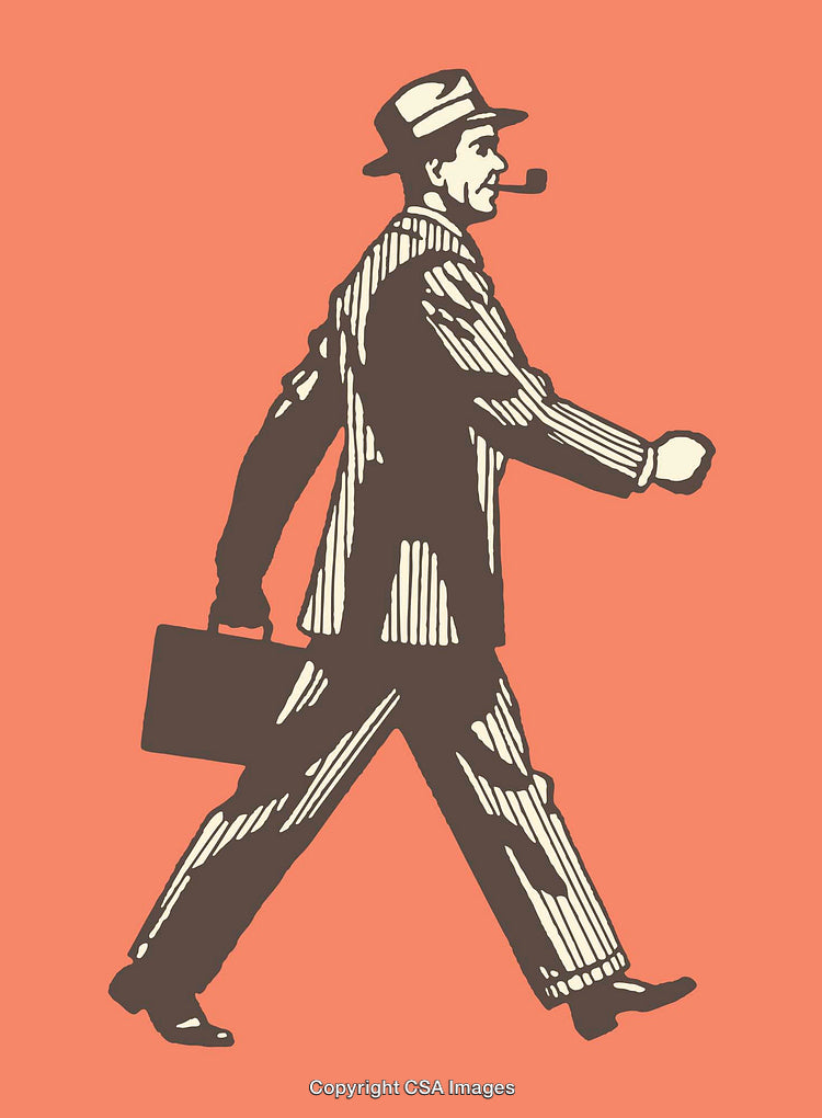 Vintage Illustration of a Businessman Walking with Briefcase