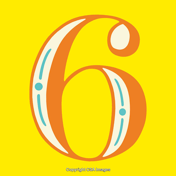 Stylized Number Six in Vibrant Colors with Artistic Details