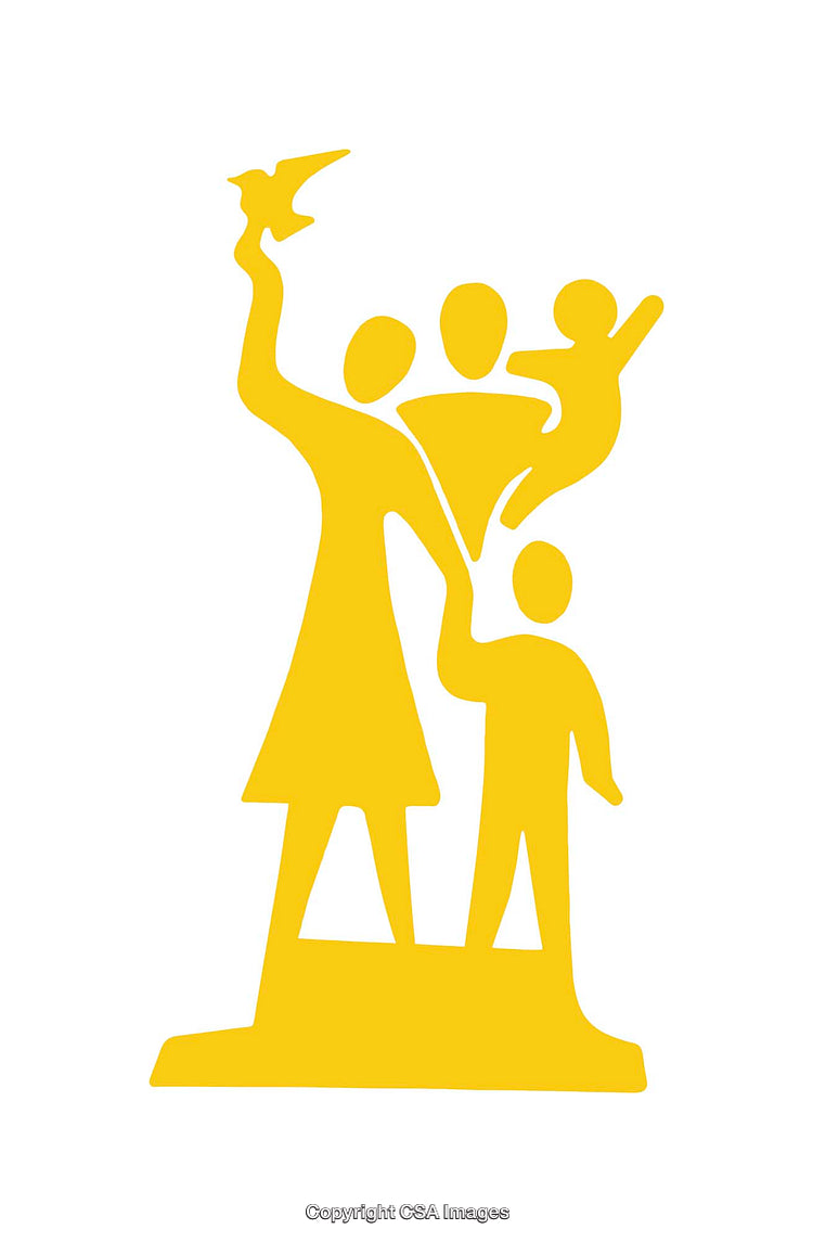 Yellow Silhouette of a Family Icon with Bird on White Background