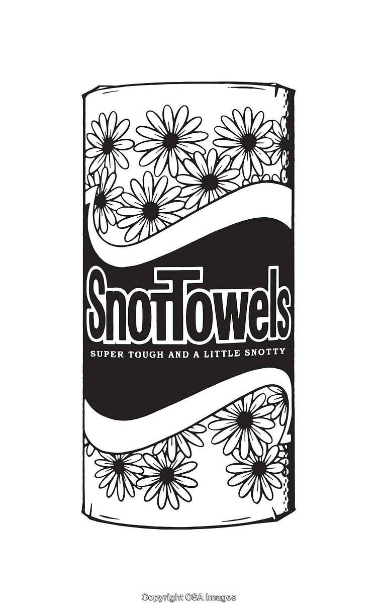 Black and White Line Art of Flowered Tissue Roll Design