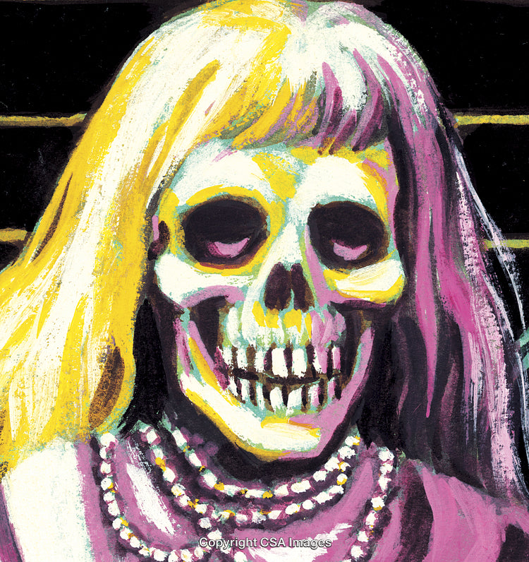 Colorful Skeleton Portrait Depicting Lively Artistic Expression in Bold Pastel Tones