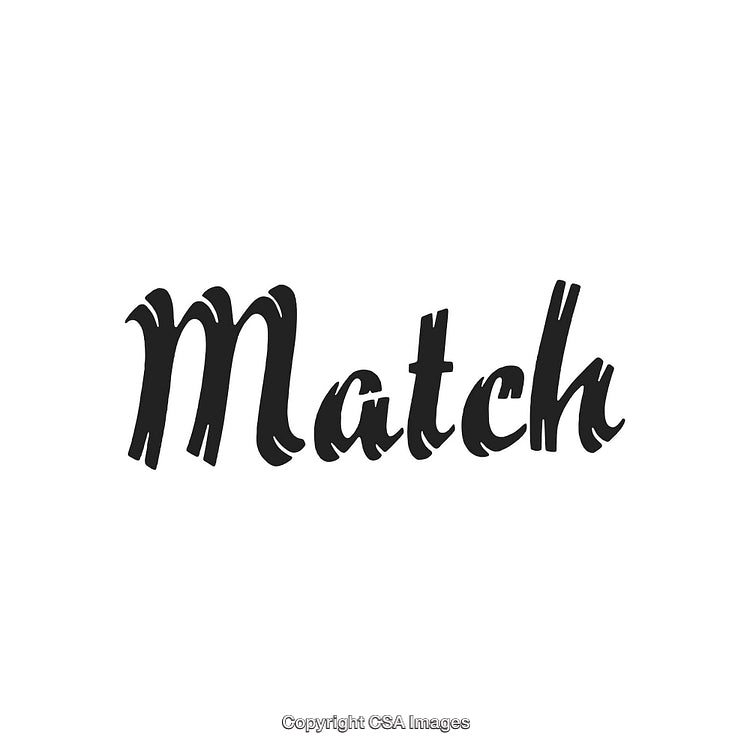 Black Stylistic Text Displaying the Word Match on White Background