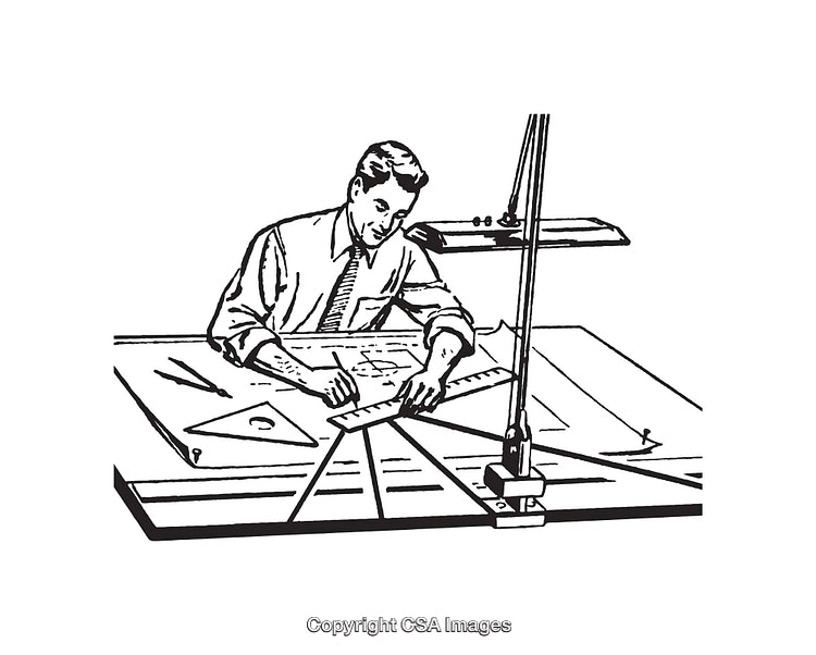 Architect Working on a Technical Drawing With a Ruler and Tools