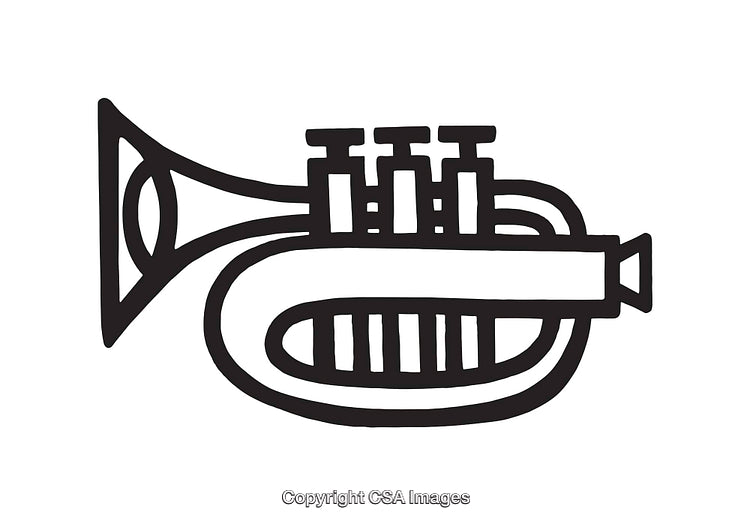 Black and White Line Illustration of a Trumpet Musical Instrument