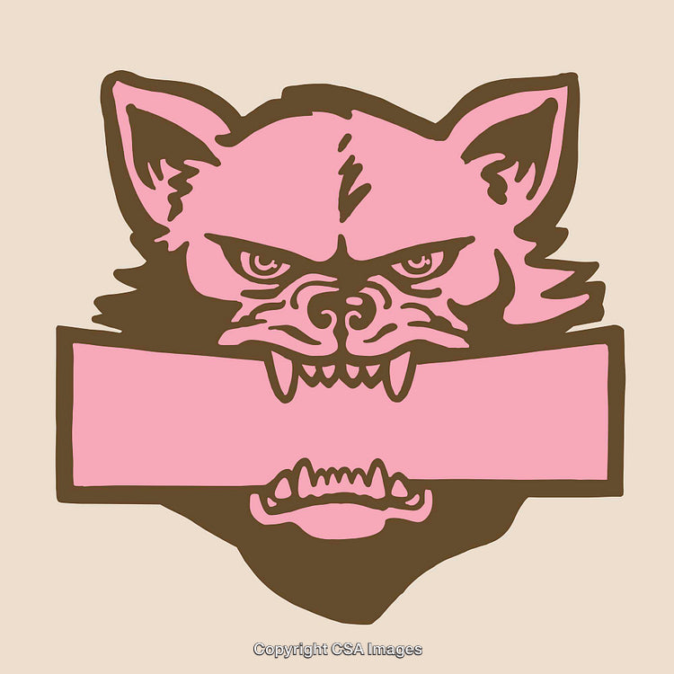 Cartoon Aggressive Wolf Line Art With Banner Design