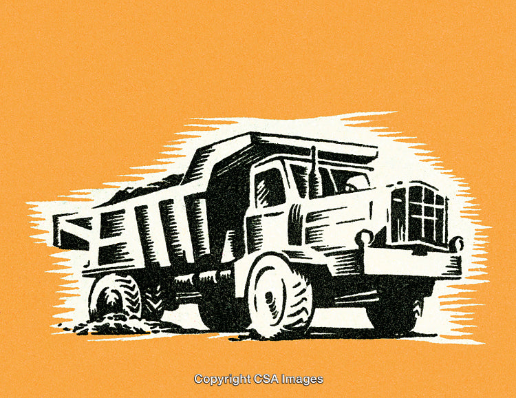 Rustic Illustration of a Dump Truck on an Orange Background