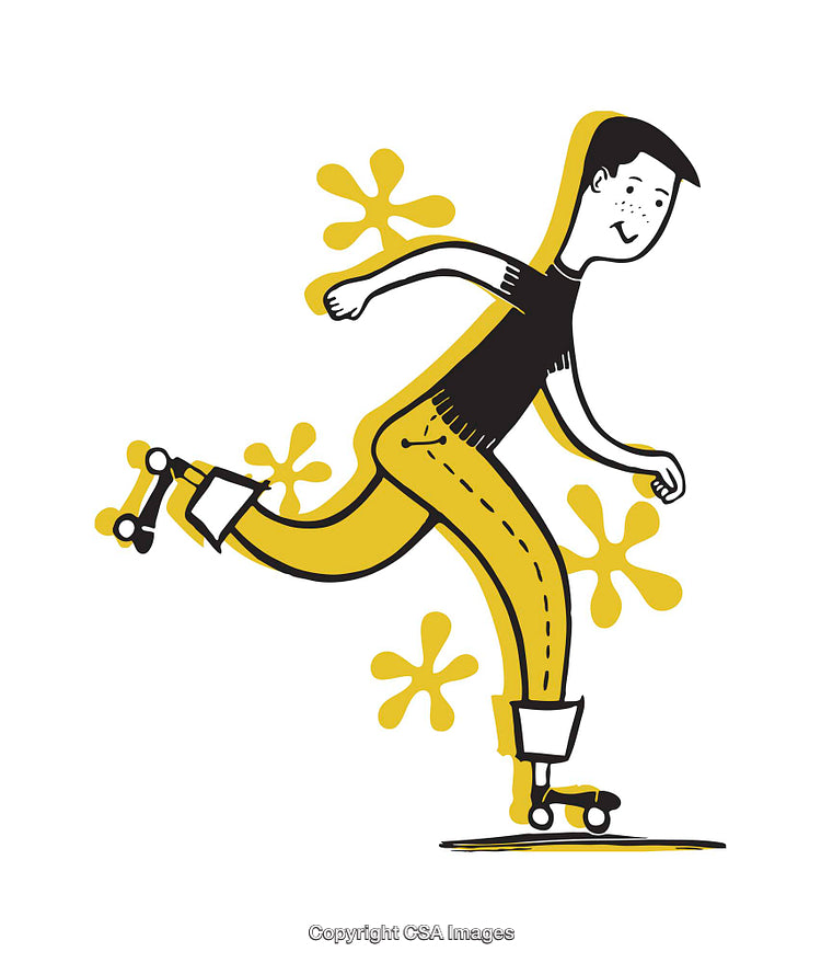 Playful Illustration of a Skater in Fun Yellow and Black Design