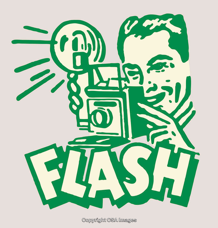 Retro Style Illustration of a Photographer Using Flash with a Vintage Camera