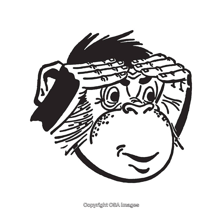Playful Monkey Line Art Illustration with Curious Expression in Black and White