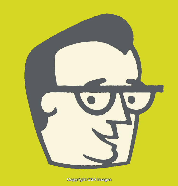 Retro Style Illustration of a Smiling Man with Glasses on Green Background