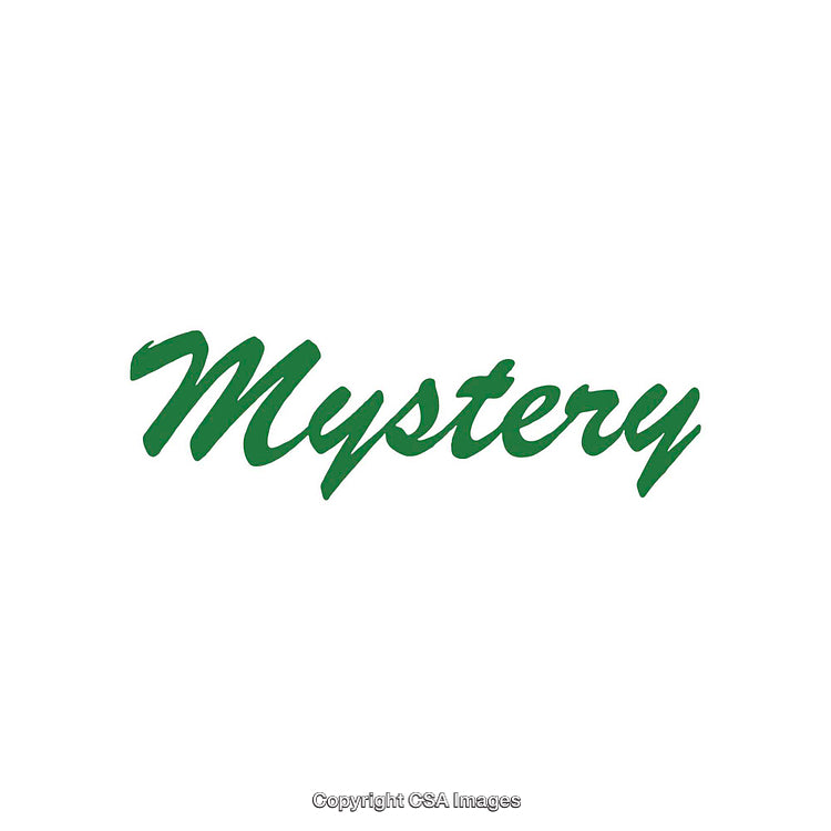 Green Script Logo Depicting the Word 'Mystery' on Clean White Background