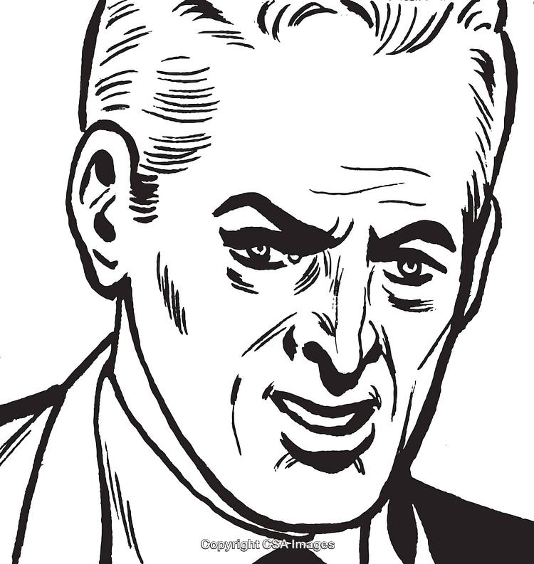 Retro Styled Black and White Portrait Illustration of a Distinct Man