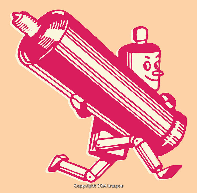 Colorful Illustration of a Robot Carrying a Giant Tube of Paste
