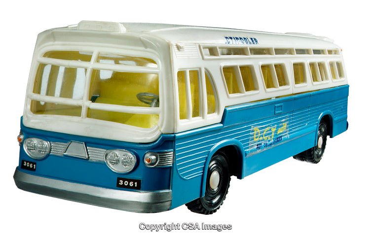 Vintage Die-Cast Toy Bus with Detailed Design and Blue Color Scheme