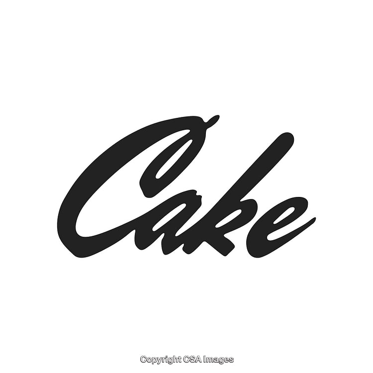Elegant Script Text Design Featuring the Word 'Cake' on a White Background