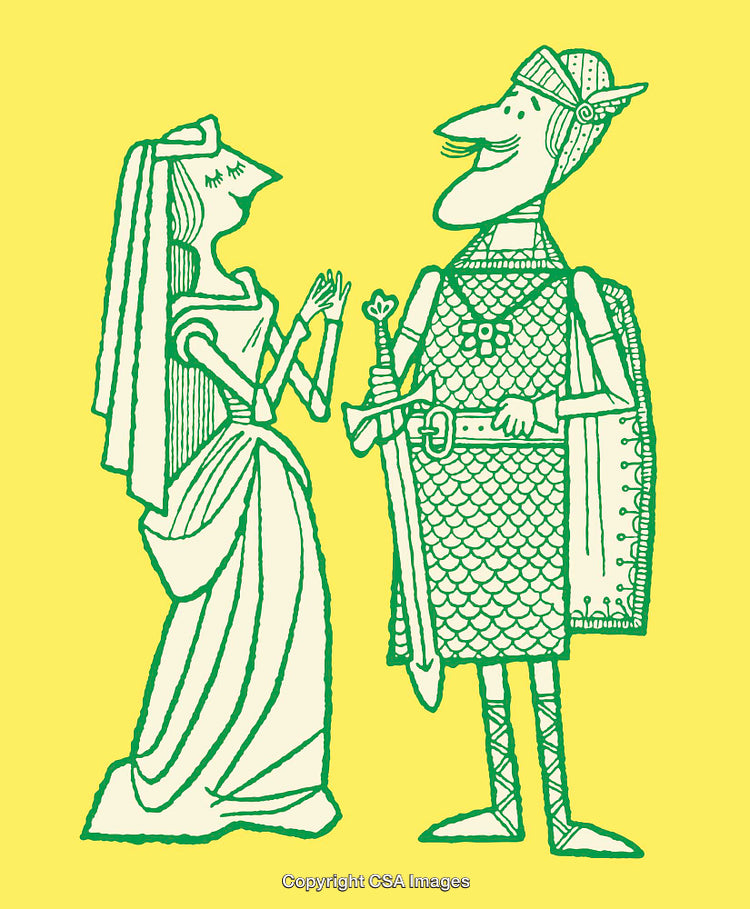 Medieval Knight and Maiden in Joyful Interaction Illustration