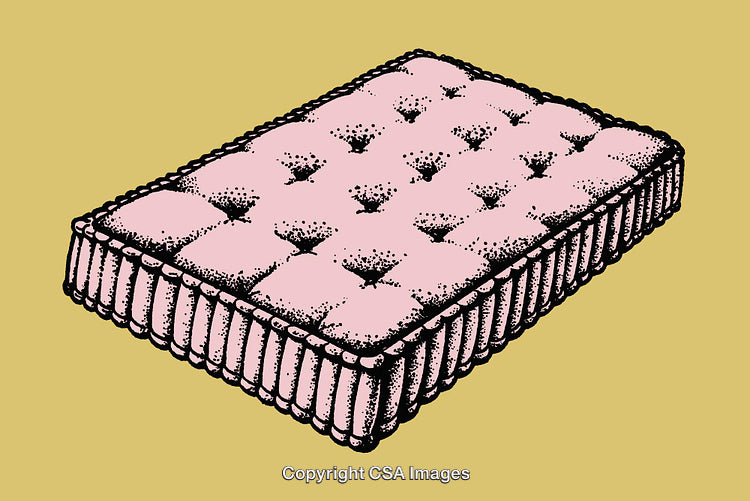 Hand-Drawn Illustration of a Pink Mattress on a Yellow Background