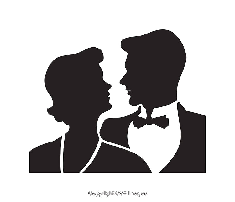Black and White Silhouette of a Couple in Formal Attire