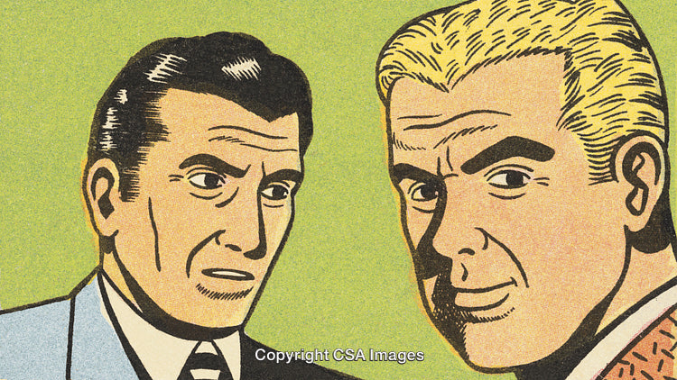 Retro Comic Style Illustration of Two Men on Green Background