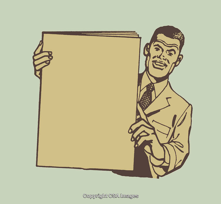 Retro Styled Illustration of a Businessman Holding a Blank Poster Sign
