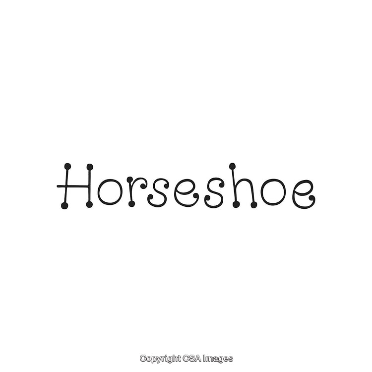 Creative Horseshoe Text Logo Using Whimsical Font and Dotted Design Elements