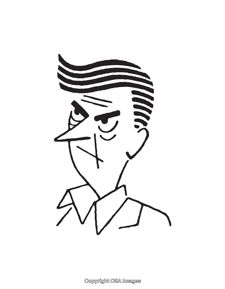 Black And White Line Art Illustration of a Thoughtful Male Character