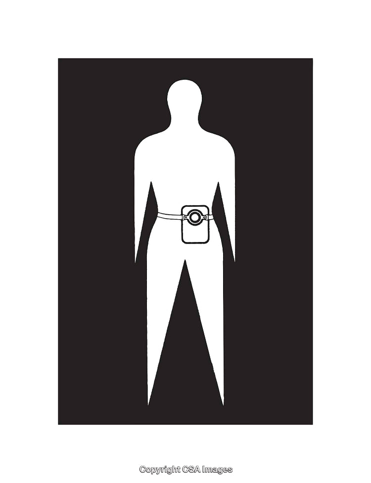 Silhouette Figure with Waist-Positioned Device in Minimalist Black and White Art