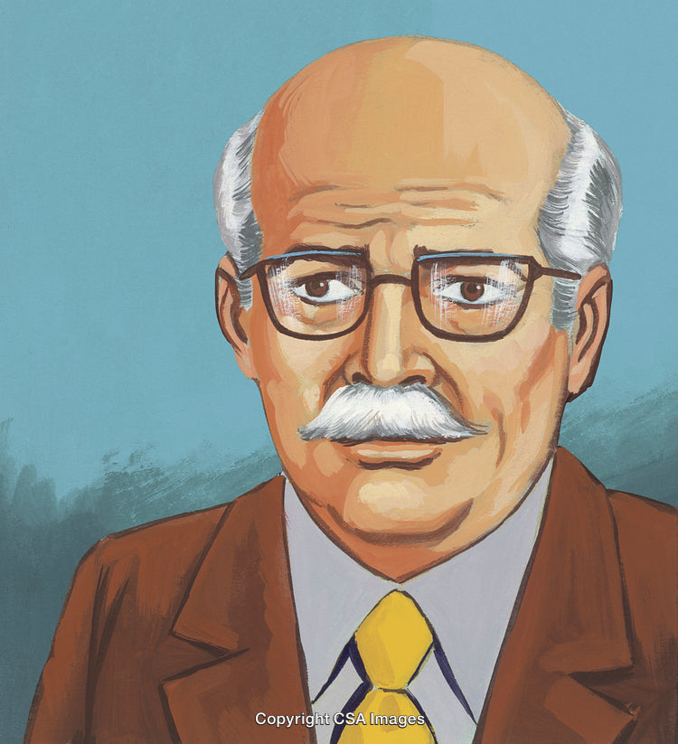 Painting of an Elderly Man with Glasses and Mustache on Blue Background
