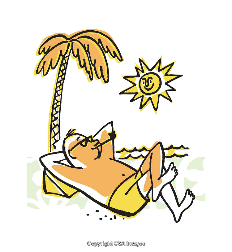 Colorful Illustration of Relaxation on a Sunny Tropical Beach