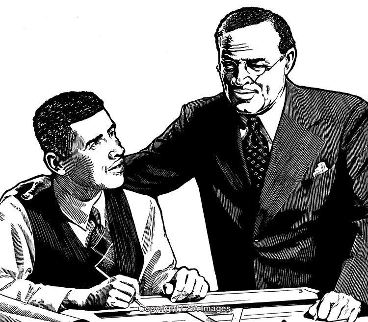 Vintage Illustration of Mentorship Between Two Professional Men in a Business Setting