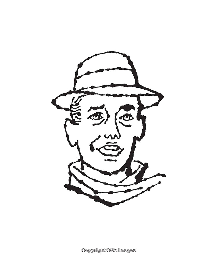 Vintage Black and White Illustration of a Man with a Hat