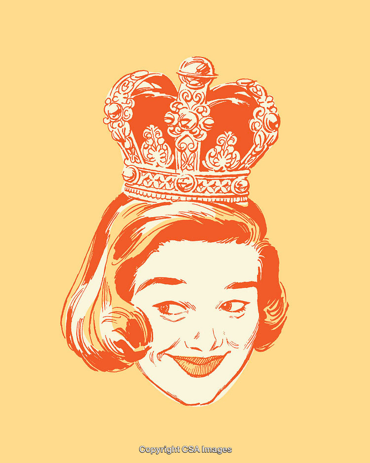 Vintage Style Line Art Illustration of a Woman Wearing a Crown