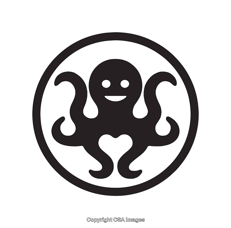 Playful Black and White Octopus Icon in Circular Design