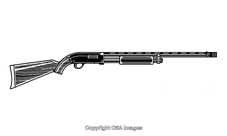 Detailed Black and White Engraving of a Shotgun Side View