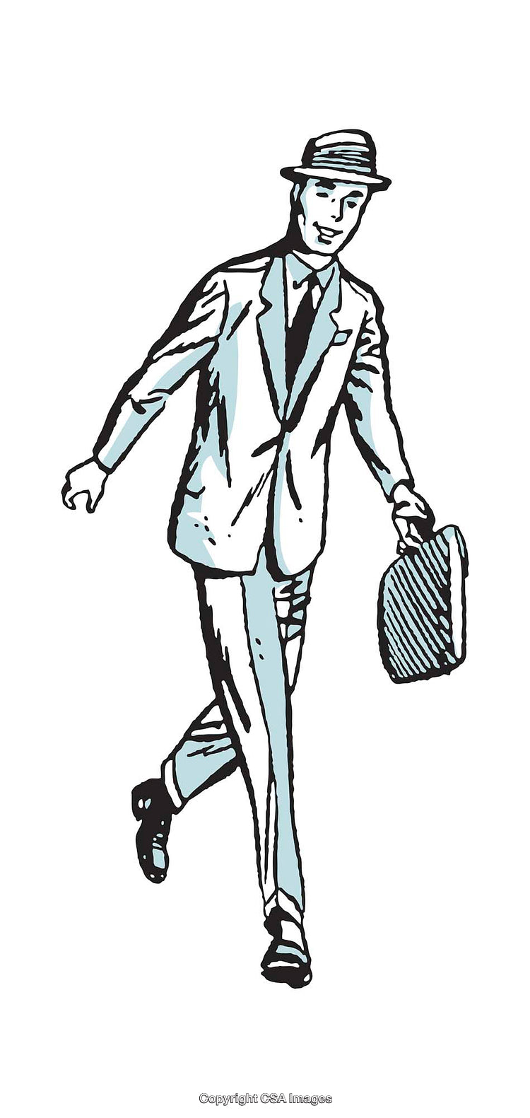 Retro Illustration of a Businessman Carrying a Briefcase in Motion