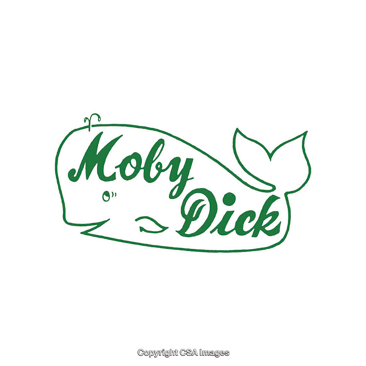 Green Illustrative Logo Featuring Whale and Scripted Words 'Moby Dick'