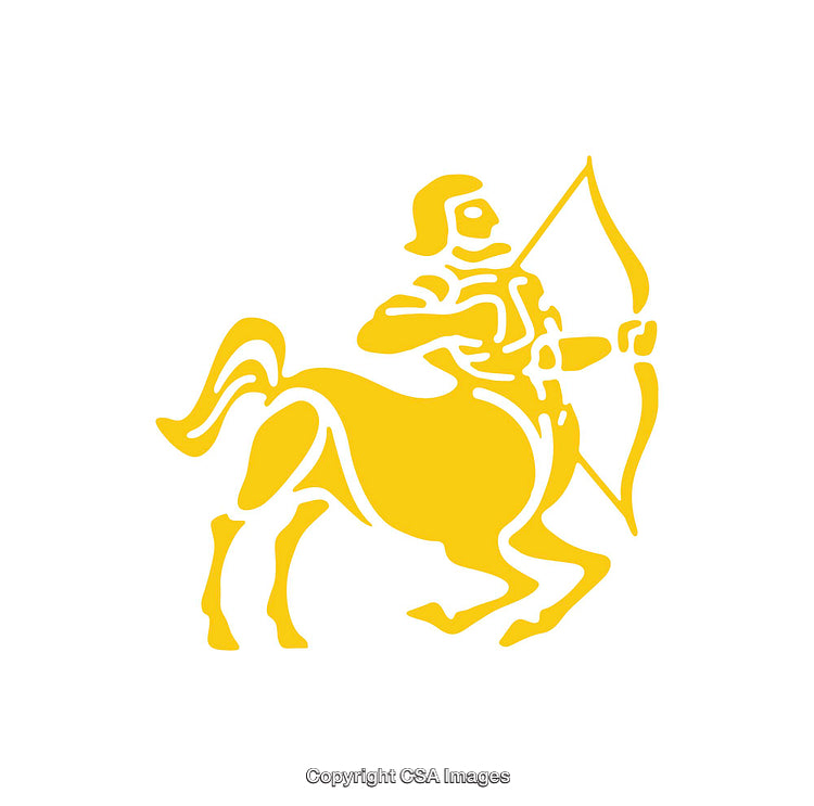 Yellow Centaur Icon Featuring Bow and Arrow on White Background