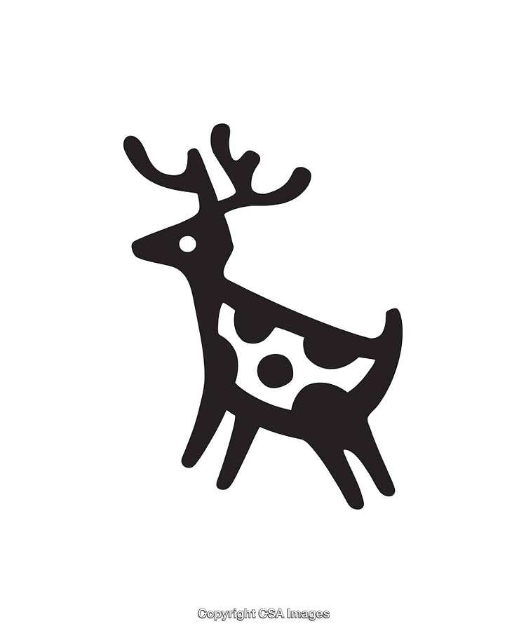 Stylized Black and White Line Art of a Reindeer